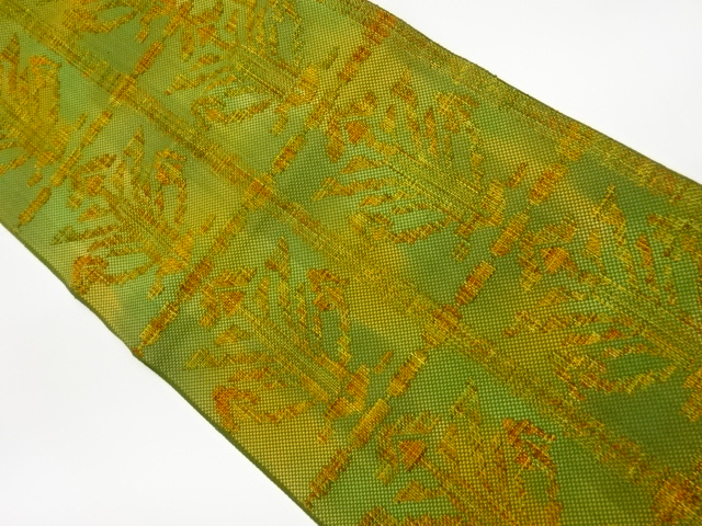 JAPANESE KIMONO / VINTAGE NAGOYA OBI / CHIKUZEN HAKATA / WOVEN GRID & ABSTRACT PATTERN